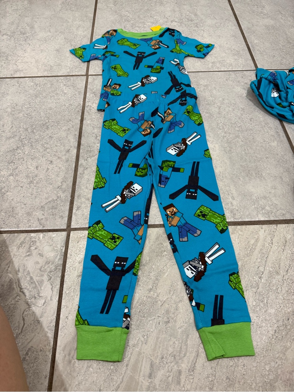 Kids Blue Character Pajama Set with Green Cuffs